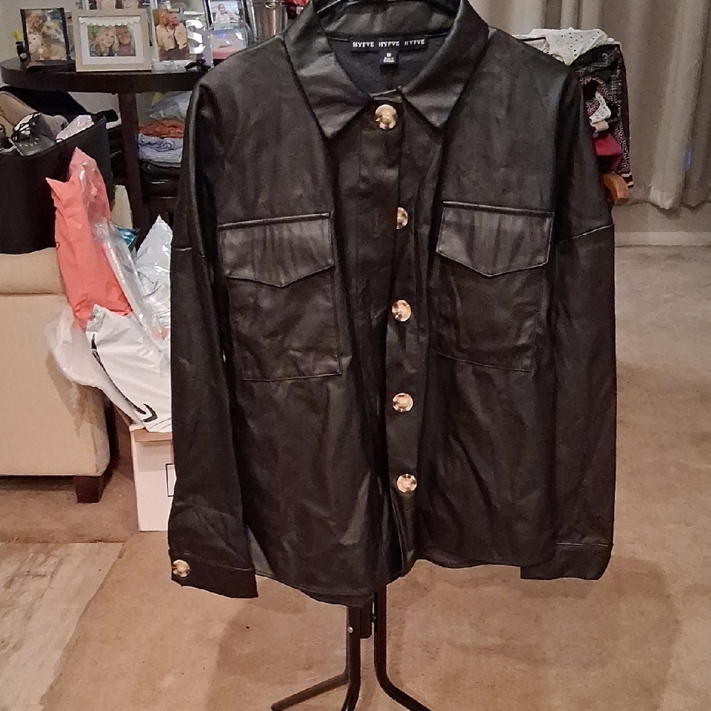 HYFVE Black Pea Coat with Gold Accents